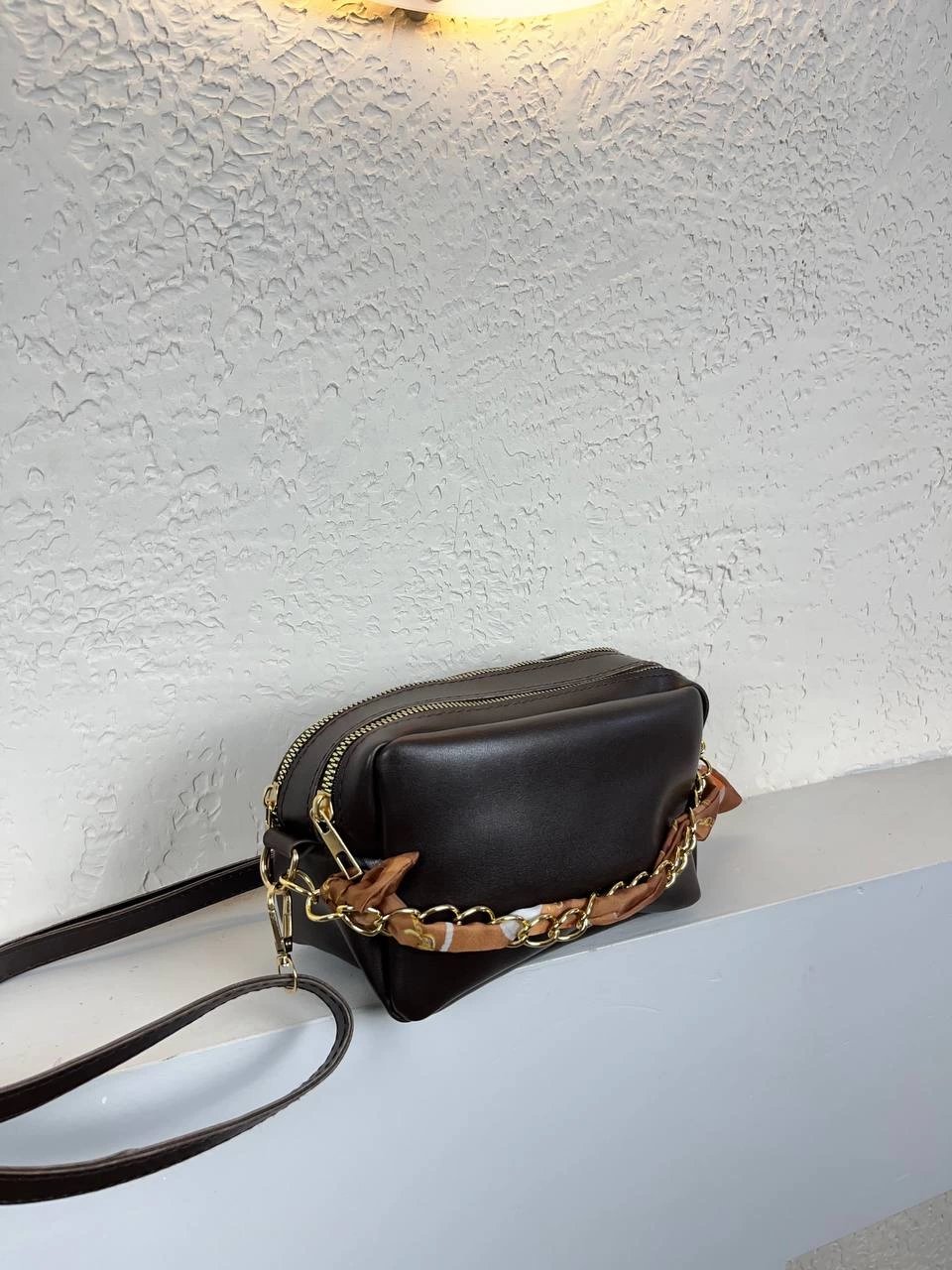 Kahve 2 Bölme Fularlı Çapraz Çanta CB6791