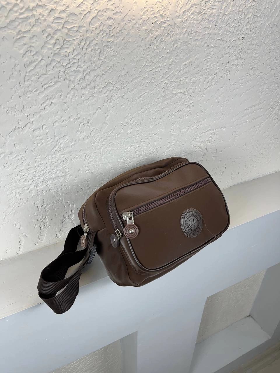 Kahve Renk 3 Bölmeli Krinkıl Çapraz Çanta CB5279