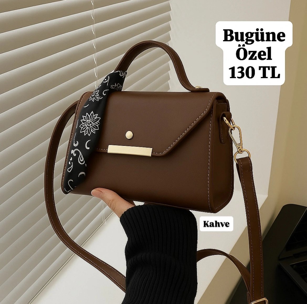 Kahve Renk Kalıp Fularlı Çanta CB9145