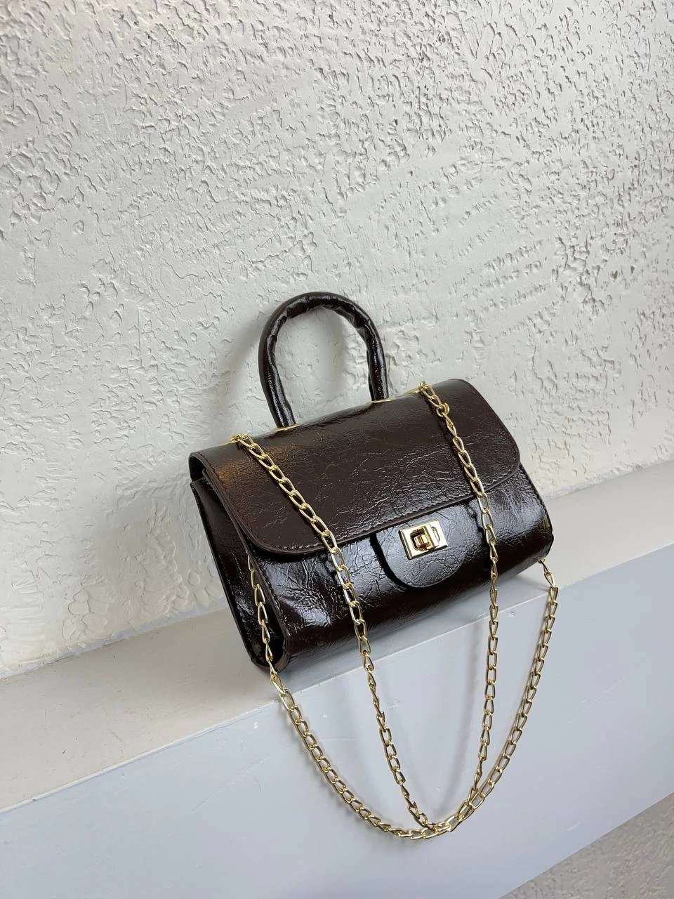 Kahve Renk Kalıp Zincirli Çapraz Çanta CB8161