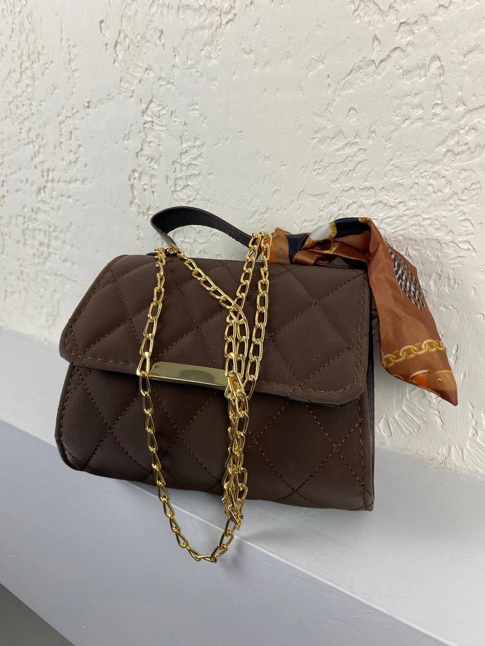 Kahve Şallı Zincirli Çanta