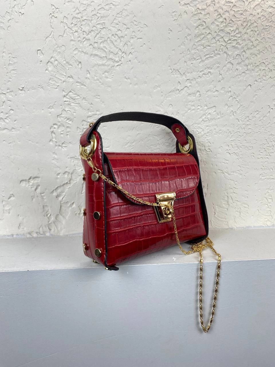 Kırmızı Kalıp Deri Çapraz Çanta