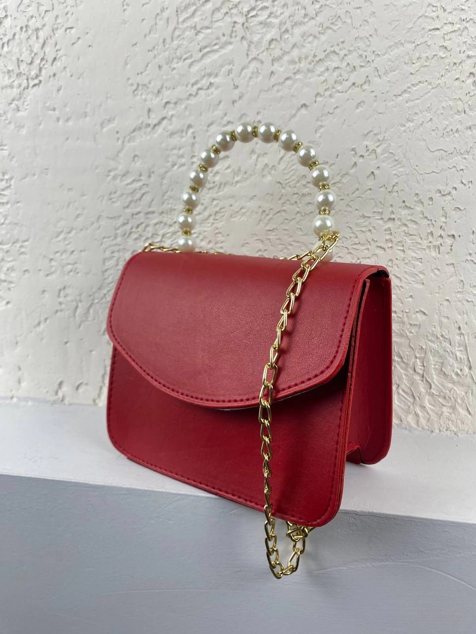 Kırmızı Renk İncili Kol Çanta