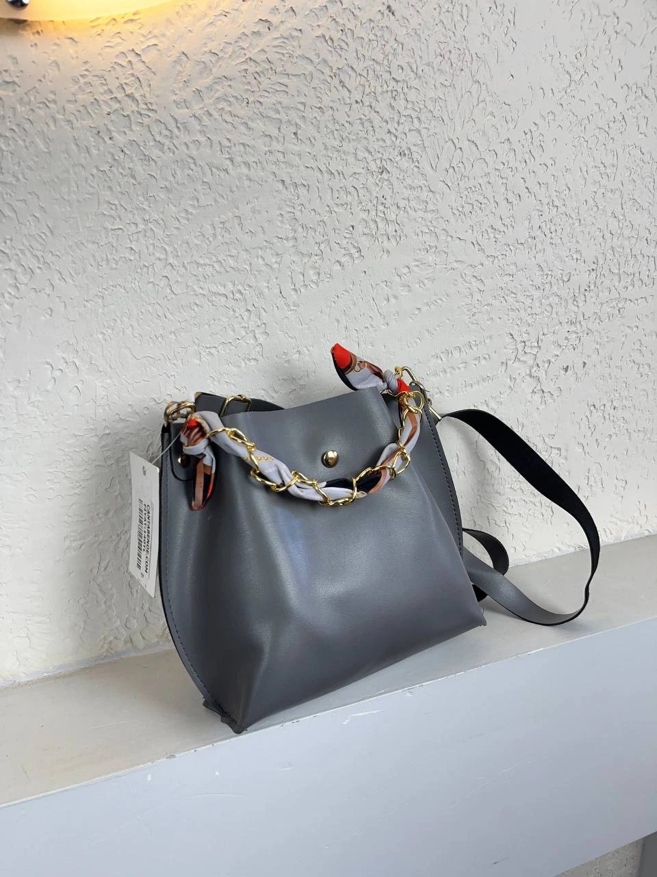 Koyu Gri Fularlı Çapraz Çanta CB5219