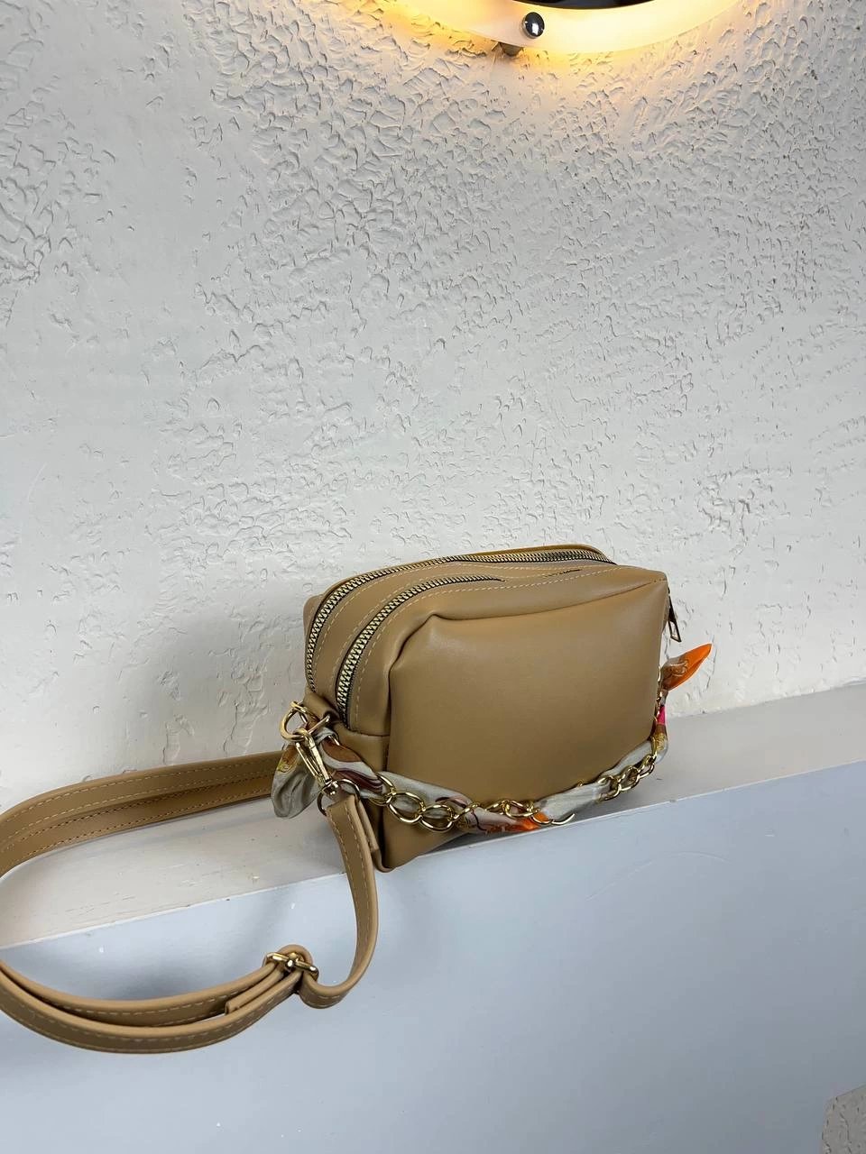 Koyu Hardal 2 Bölme Fularlı Çapraz Çanta CB6791