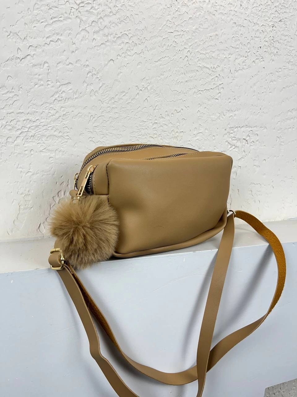 Koyu Vizon Renk Ponponlu 2 Bölme Çanta CB6378