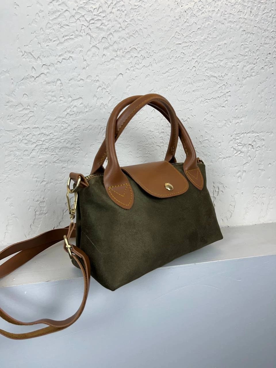 Koyu Yeşil Nubuk Deri Mini Çapraz Çanta CB1177