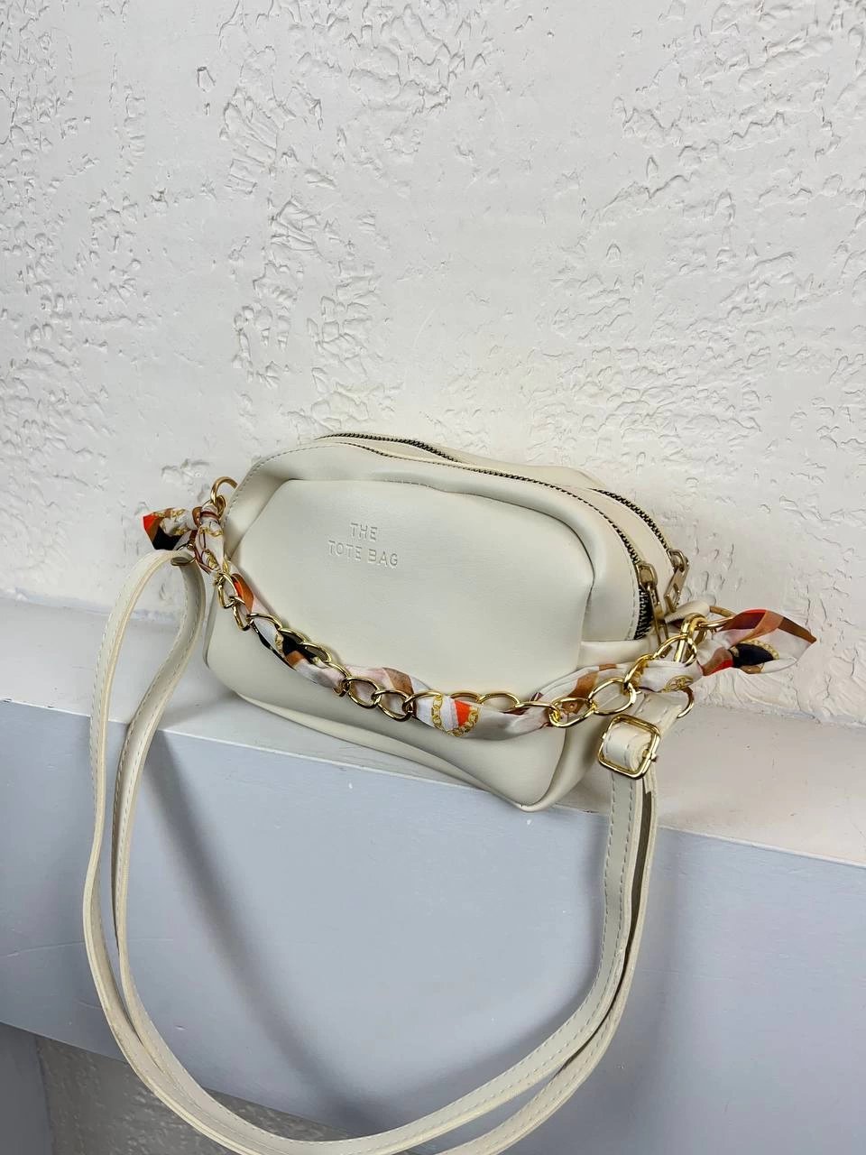 Krem 2 Bölme Fularlı Çapraz Çanta CB6791