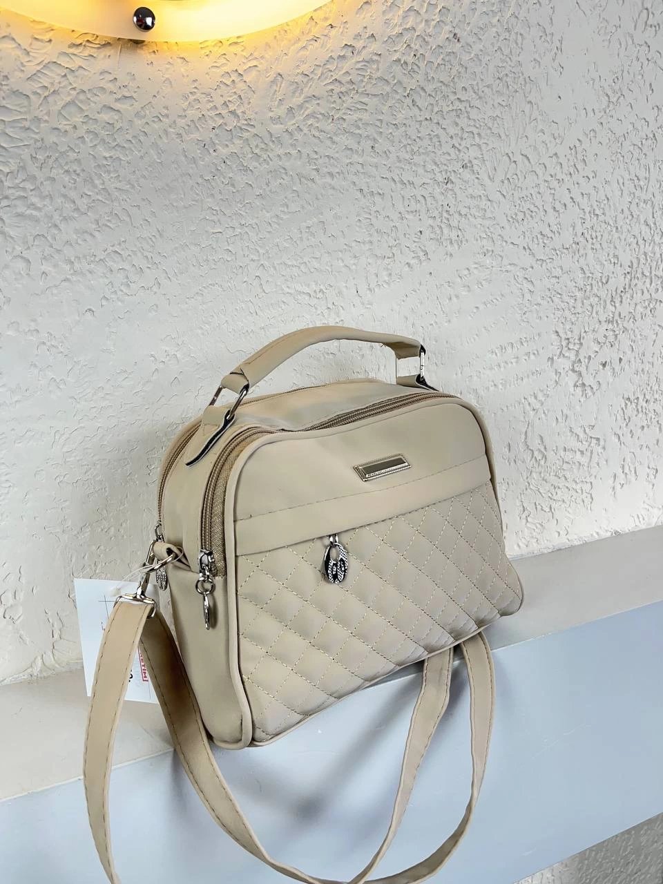 Krem 3 Bölme Kapitone Çanta CB1742