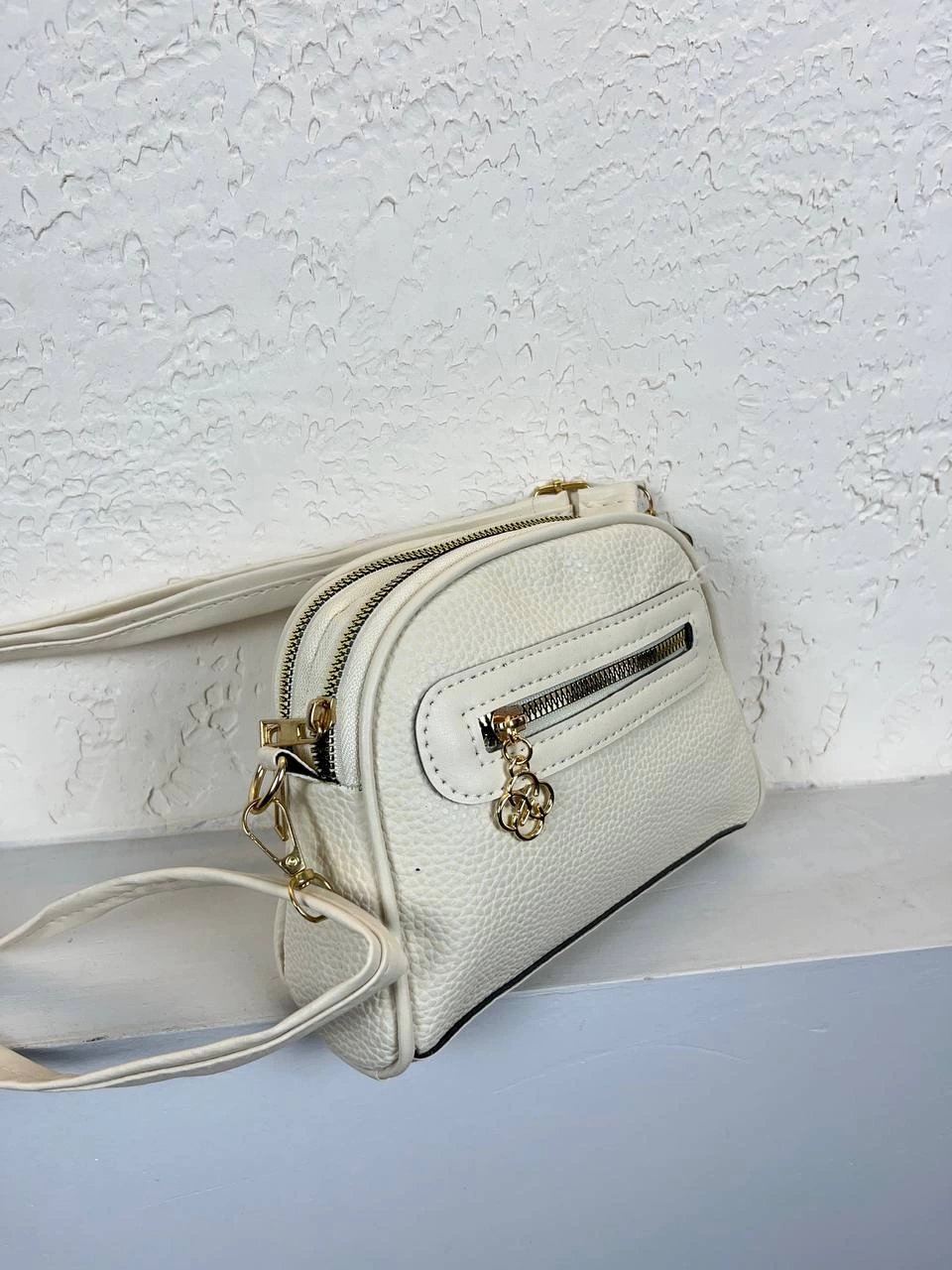 Krem 3 Bölme Yumuşak Deri Çanta CB6744