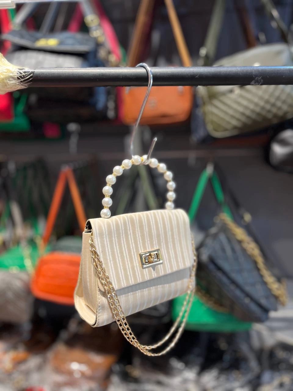 Krem İncili Çapraz Çanta CB3254