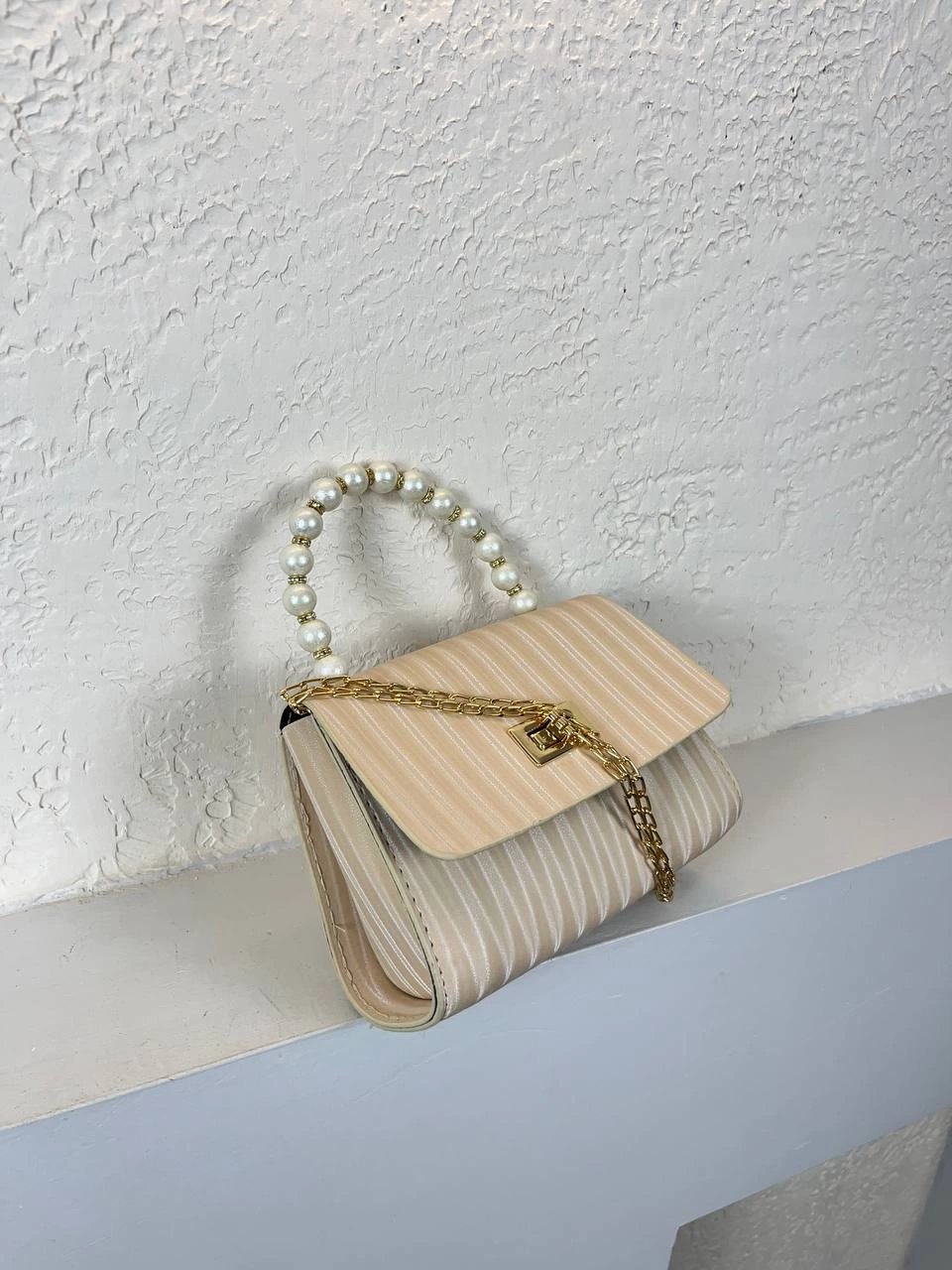 Krem İncili Zincirli Çanta CB5297