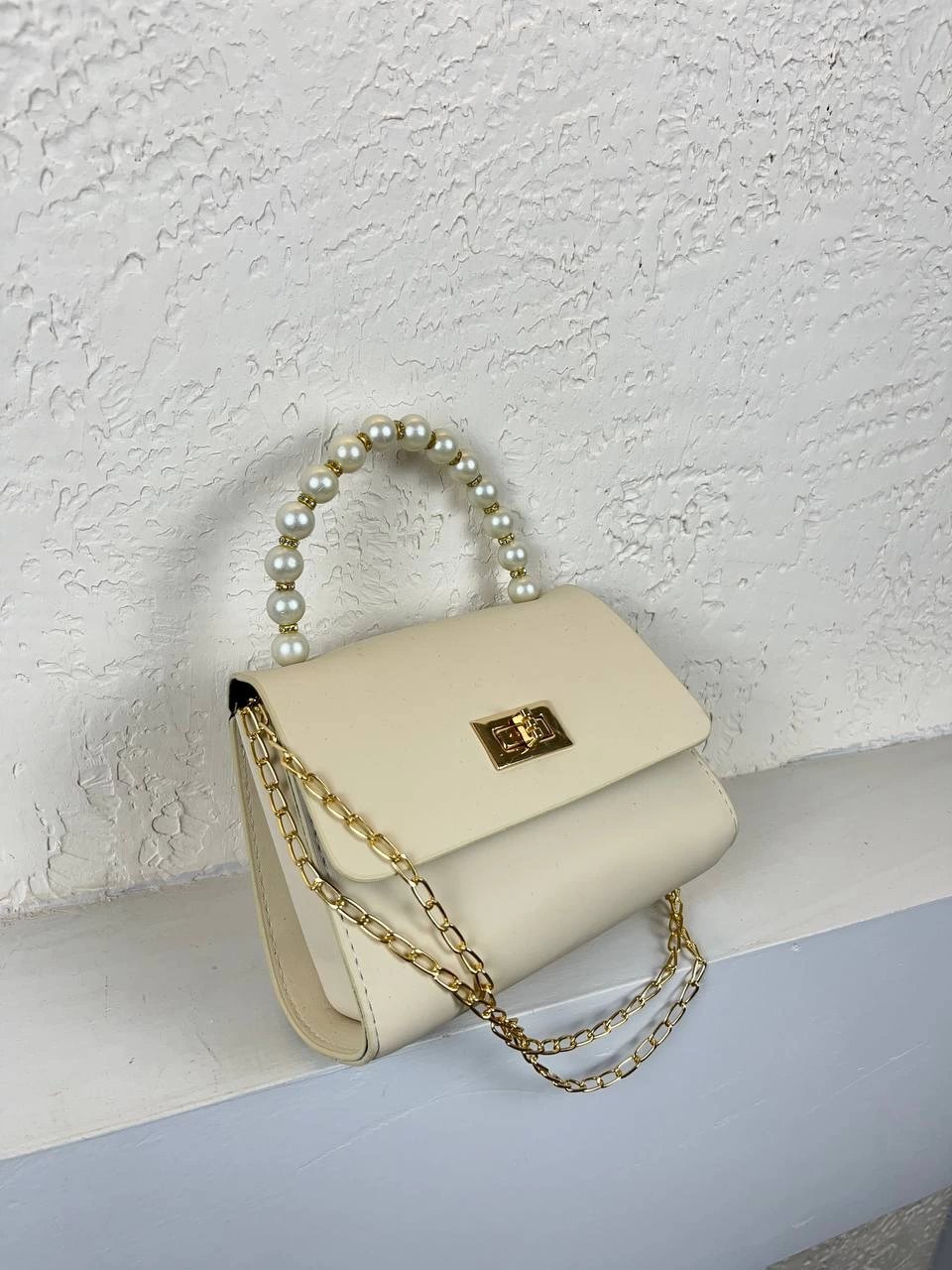 Krem İncili Zincirli Çanta CB7877