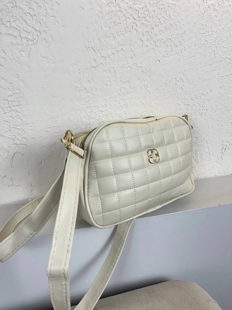 Krem Kapitone 2 Bölme Çanta CB5279