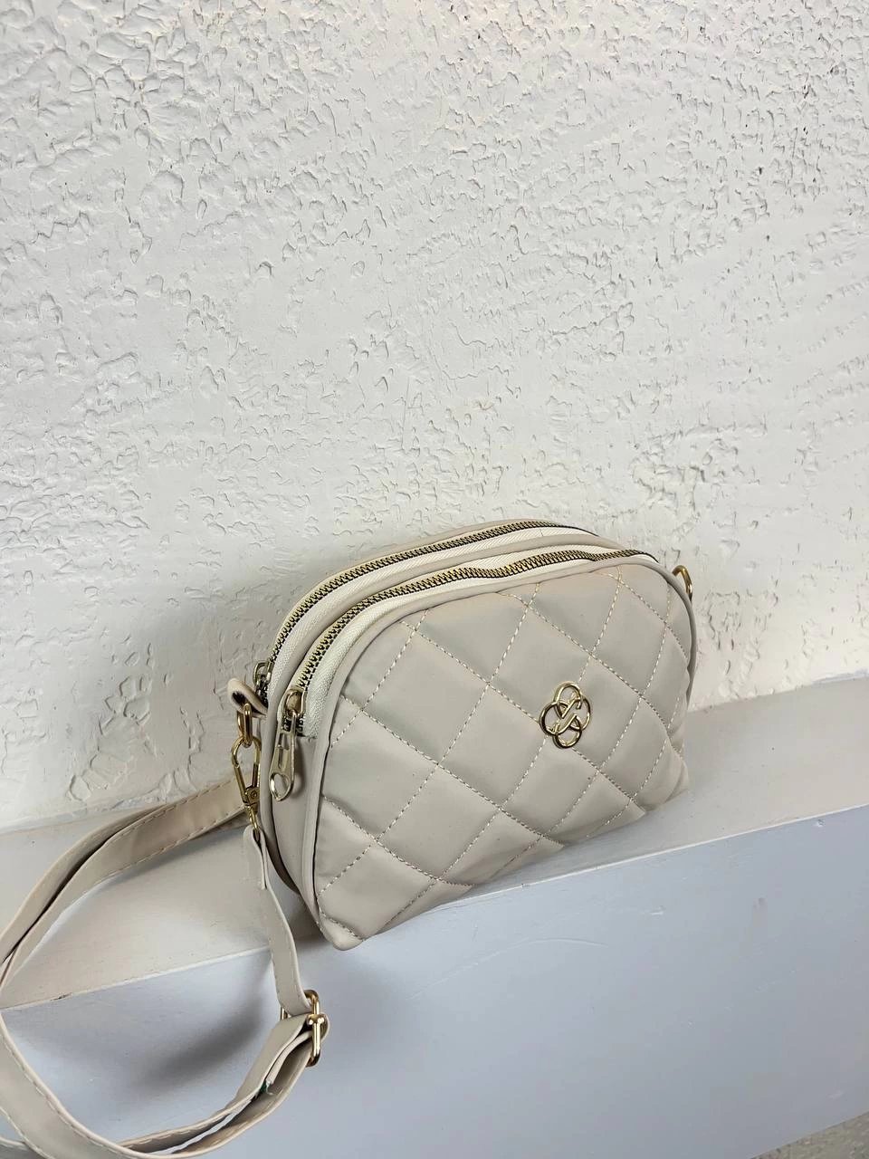 Krem Kapitone 2 Bölme Çapraz Çanta CB2044