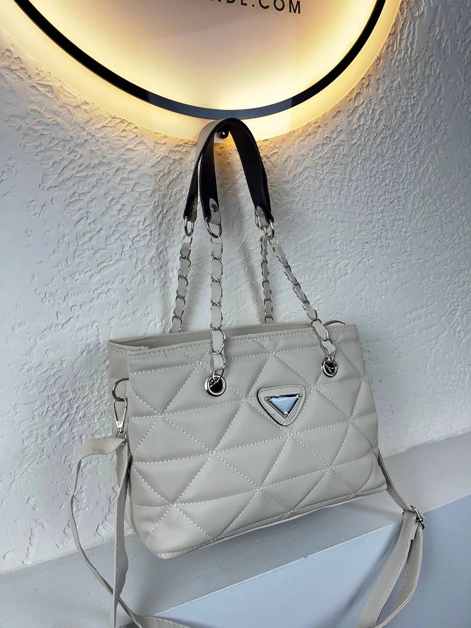 Krem Kapitone 2 Bölme Kalite Çanta CB4176