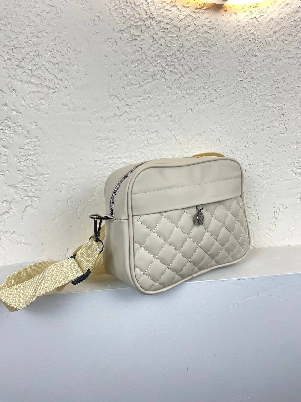 Krem Kapitone Çapraz Çanta 2024