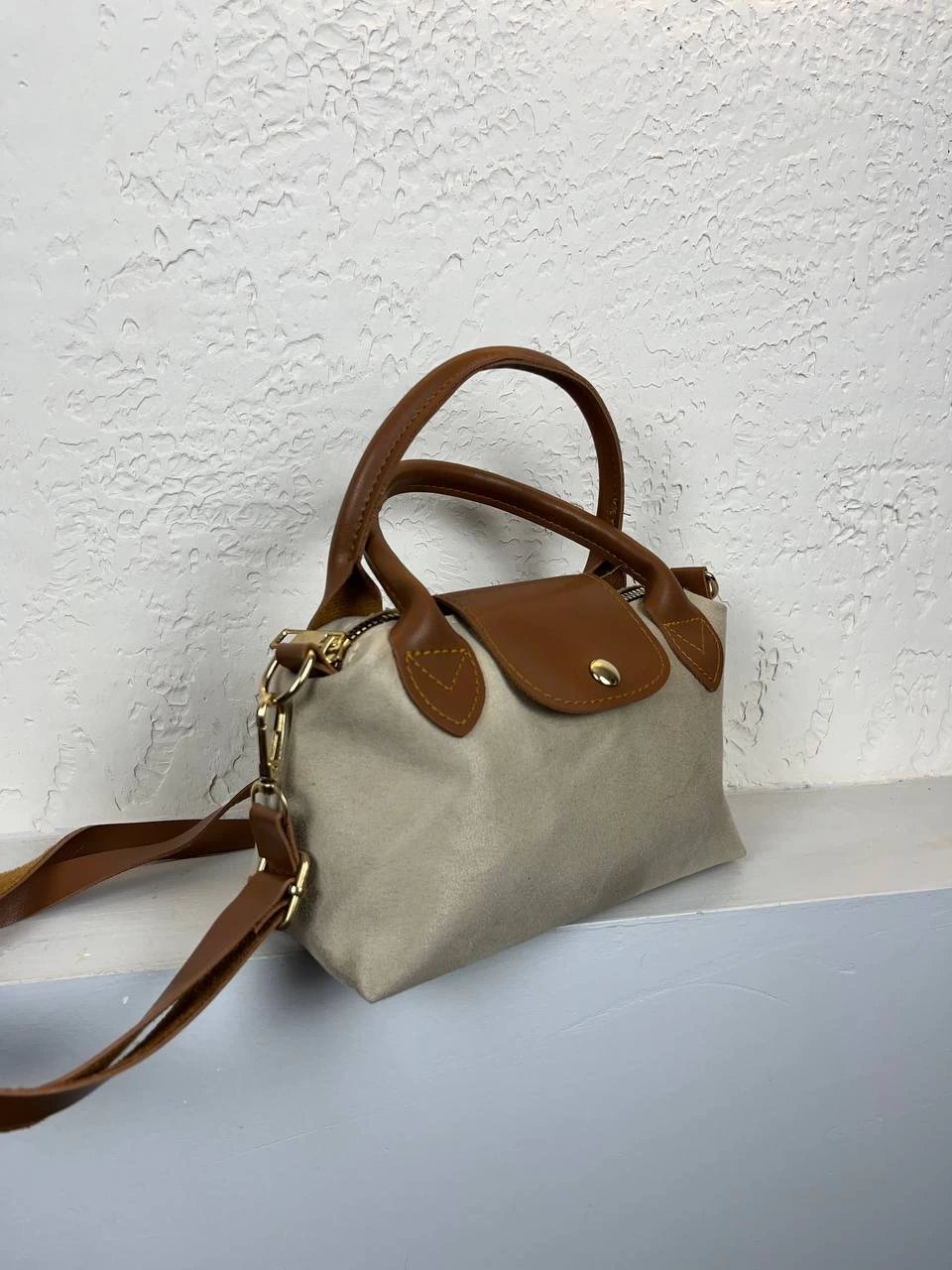 Krem Nubuk Deri Mini Çapraz Çanta CB1177