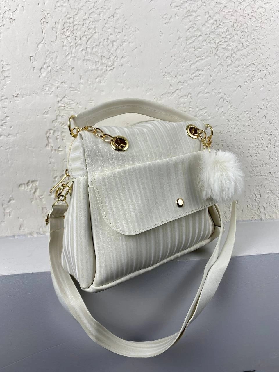 Krem Ponpon Hediyeli Yeni Sezon Çanta