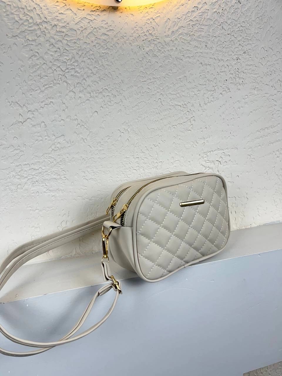 Krem Renk Kapitone 2 Bölme Çanta CB1274