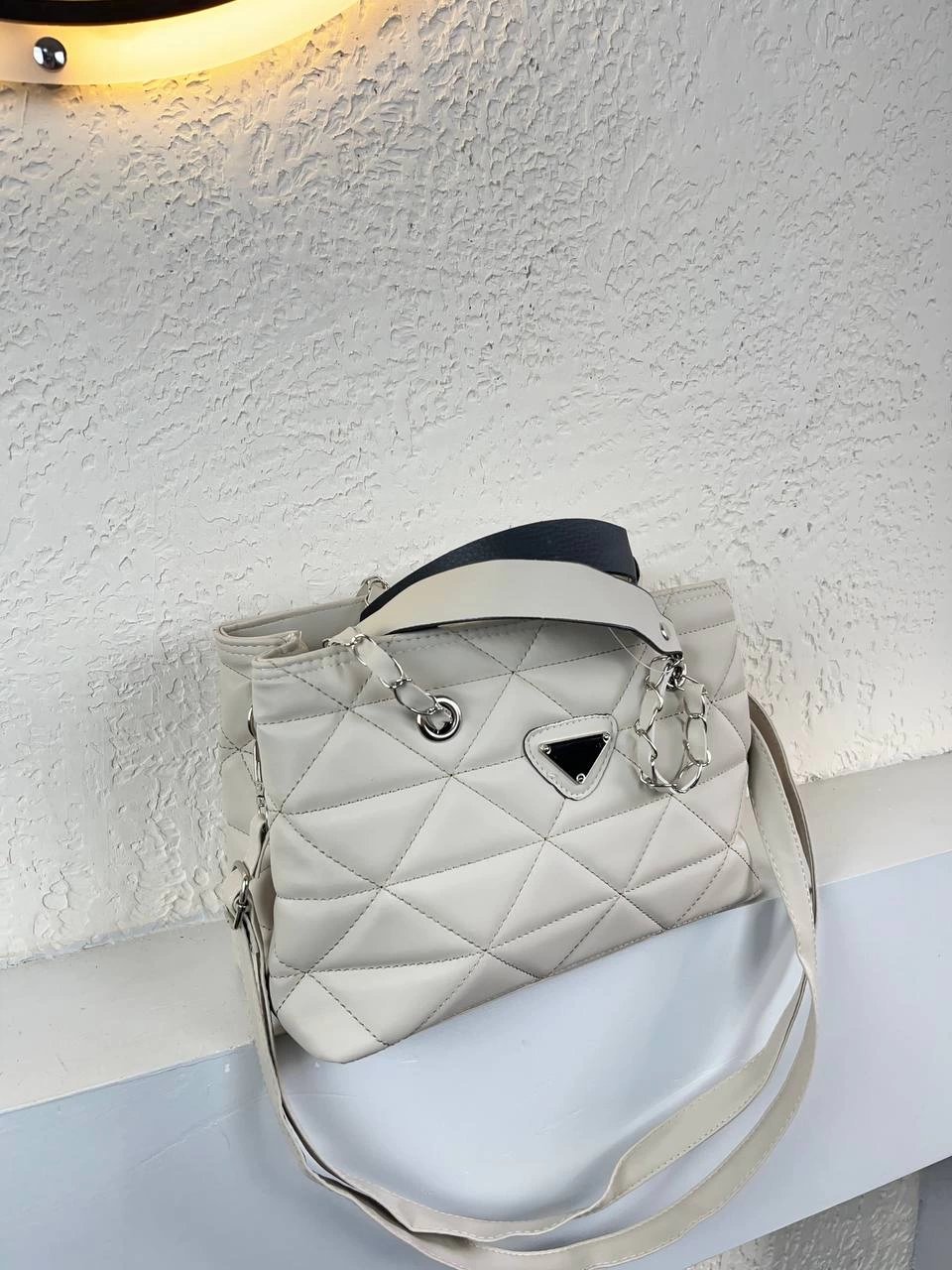 Krem Renk Kapitone 2 Bölme Kalite Çanta CB8143