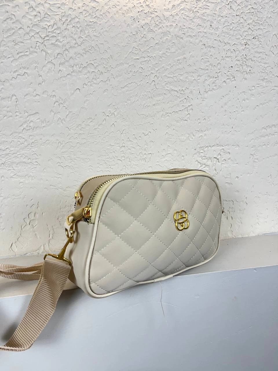 Krem Renk Kapitone DMN 2 Bölme Çanta CB4126