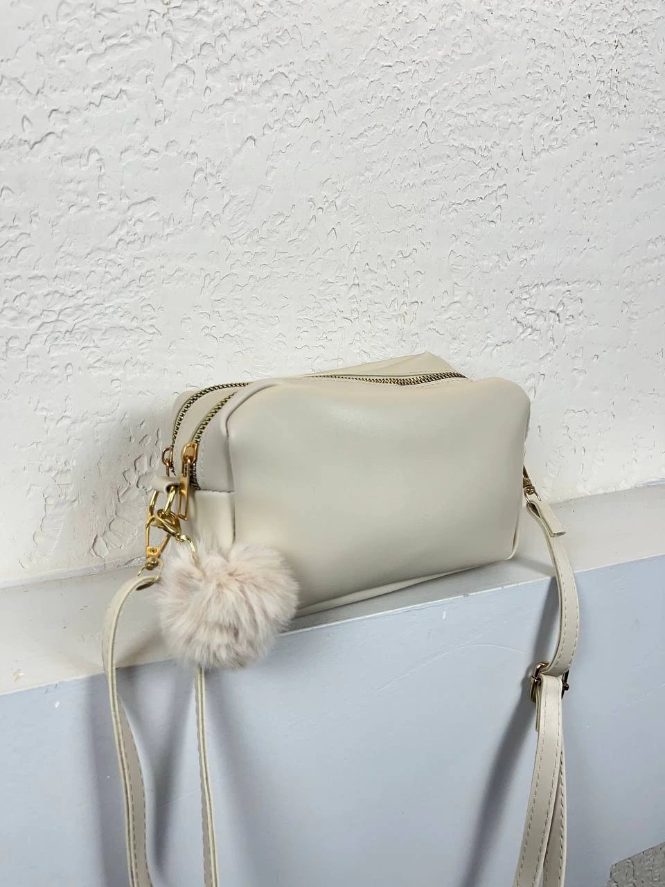 Krem Renk Ponponlu 2 Bölme Çanta CB6378