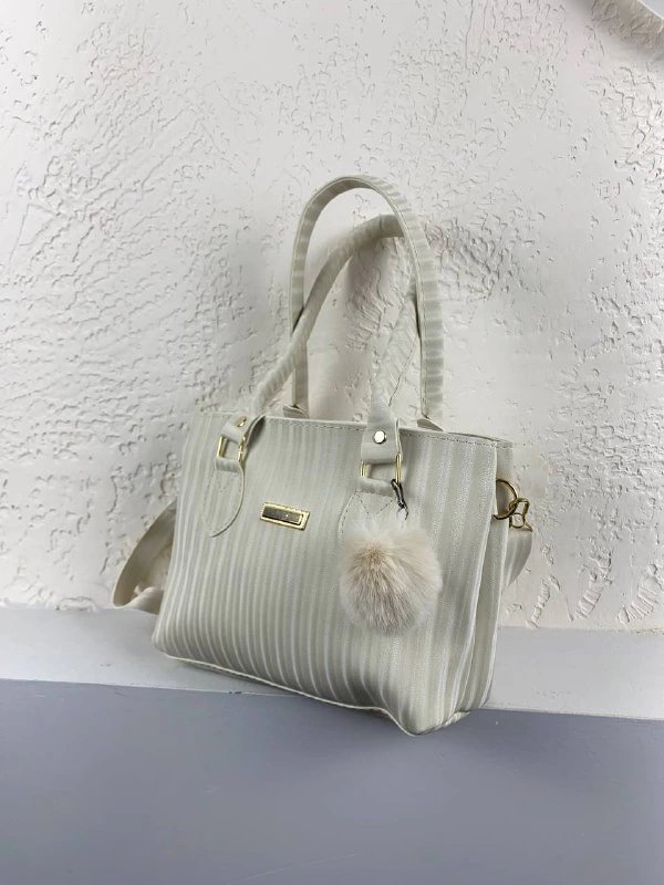 Krem Renk Ponponlu 2 Bölmeli Kol Çanta