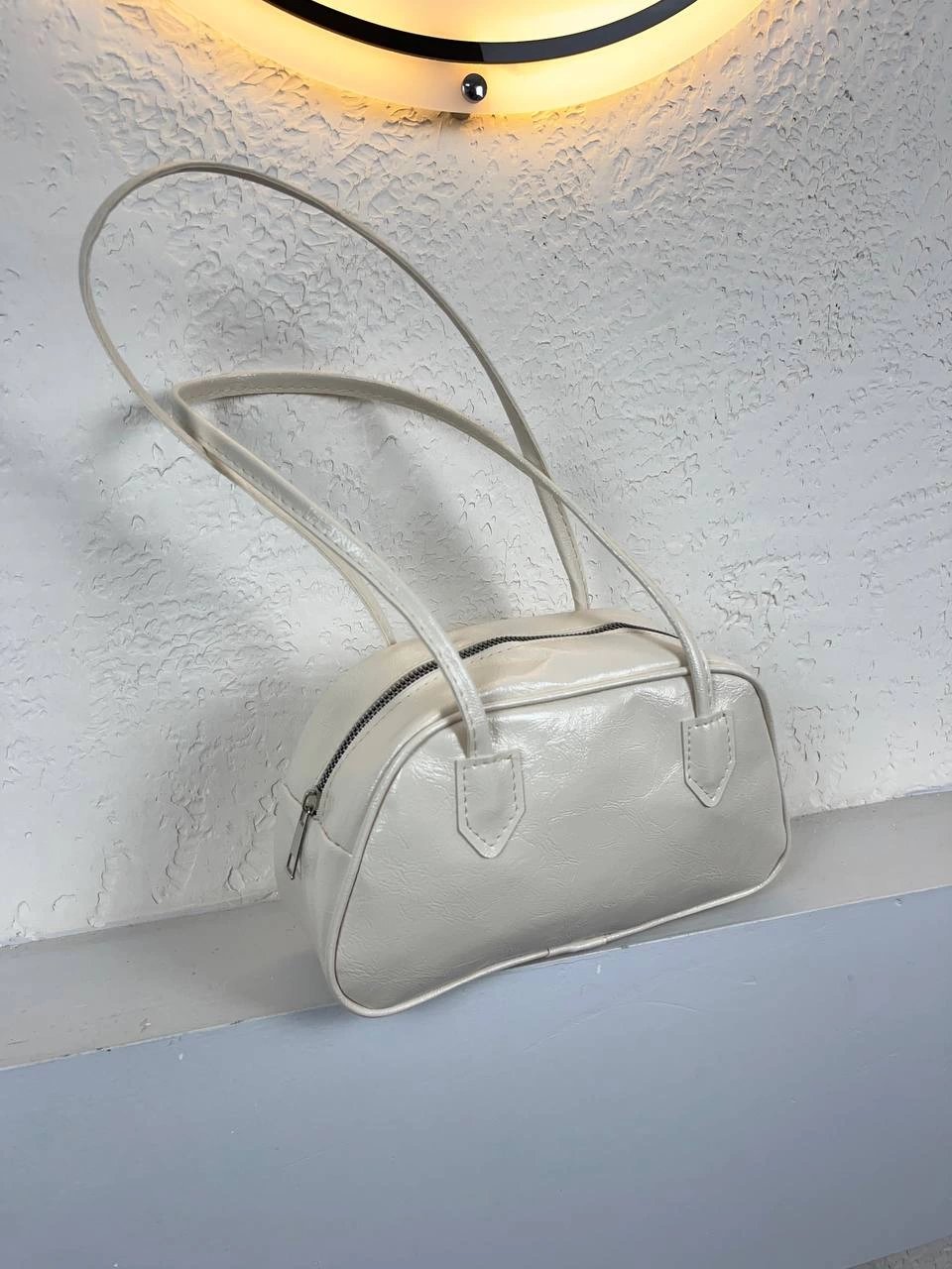 Krem Renk UZUN SAPLI Parlak Çanta CB2074