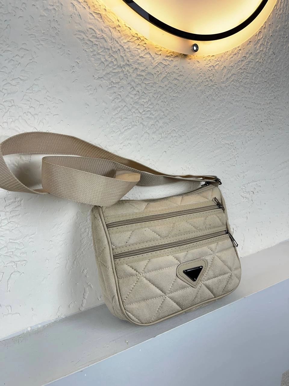 Krem Süet 3 Bölme Çanta CB2519