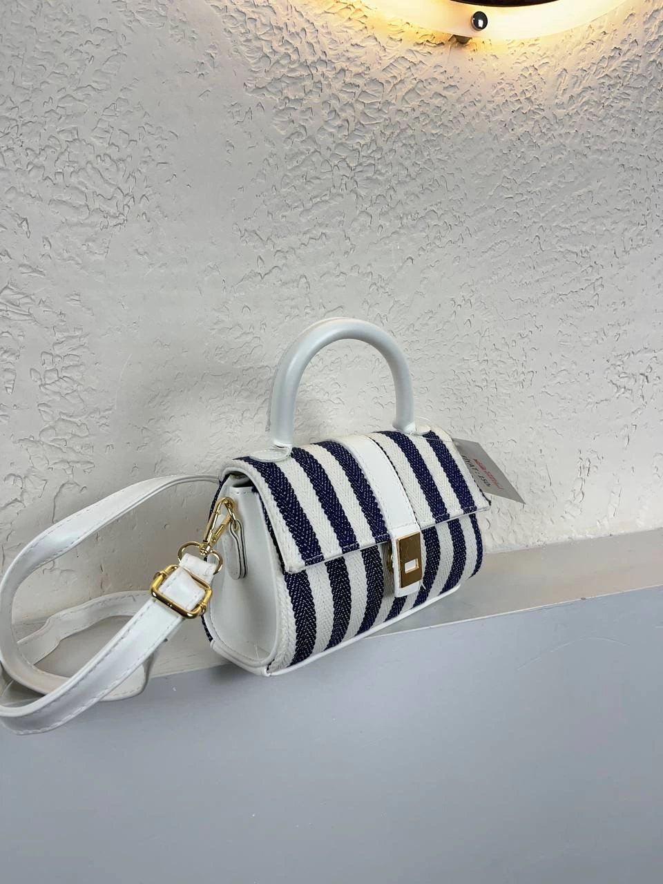 Lacivert Çizgili Beyaz Sap Çanta Vedat2013