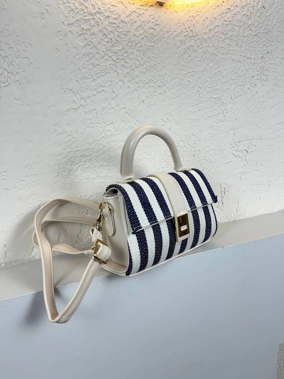 Lacivert Çizgili Krem Sap Çanta Vedat2013