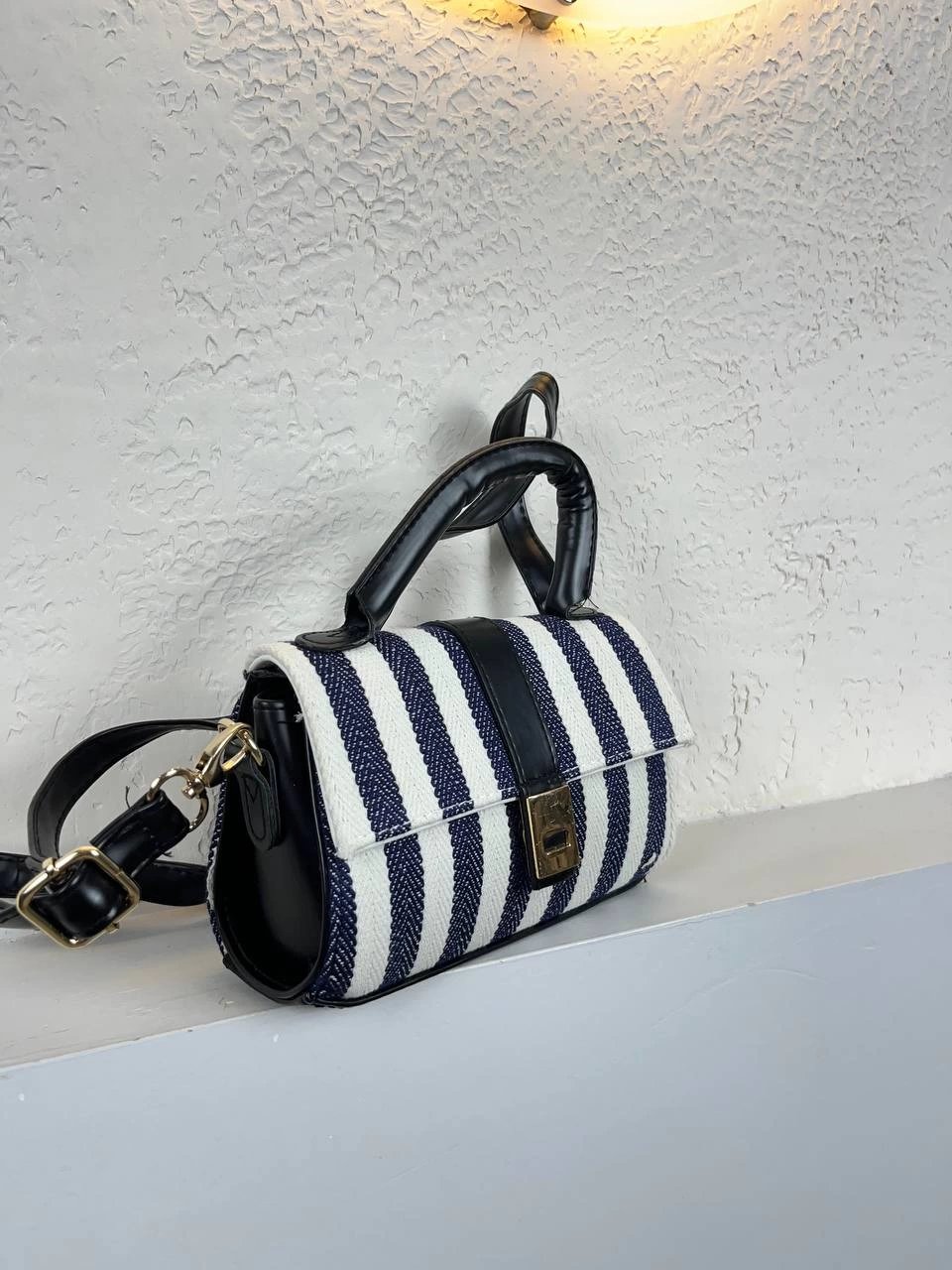 Lacivert Çizgili Siyah Sap Çanta Vedat2013