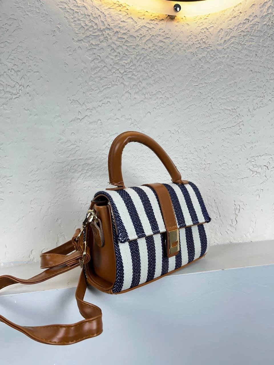Lacivert Çizgili Taba Sap Çanta Vedat2013