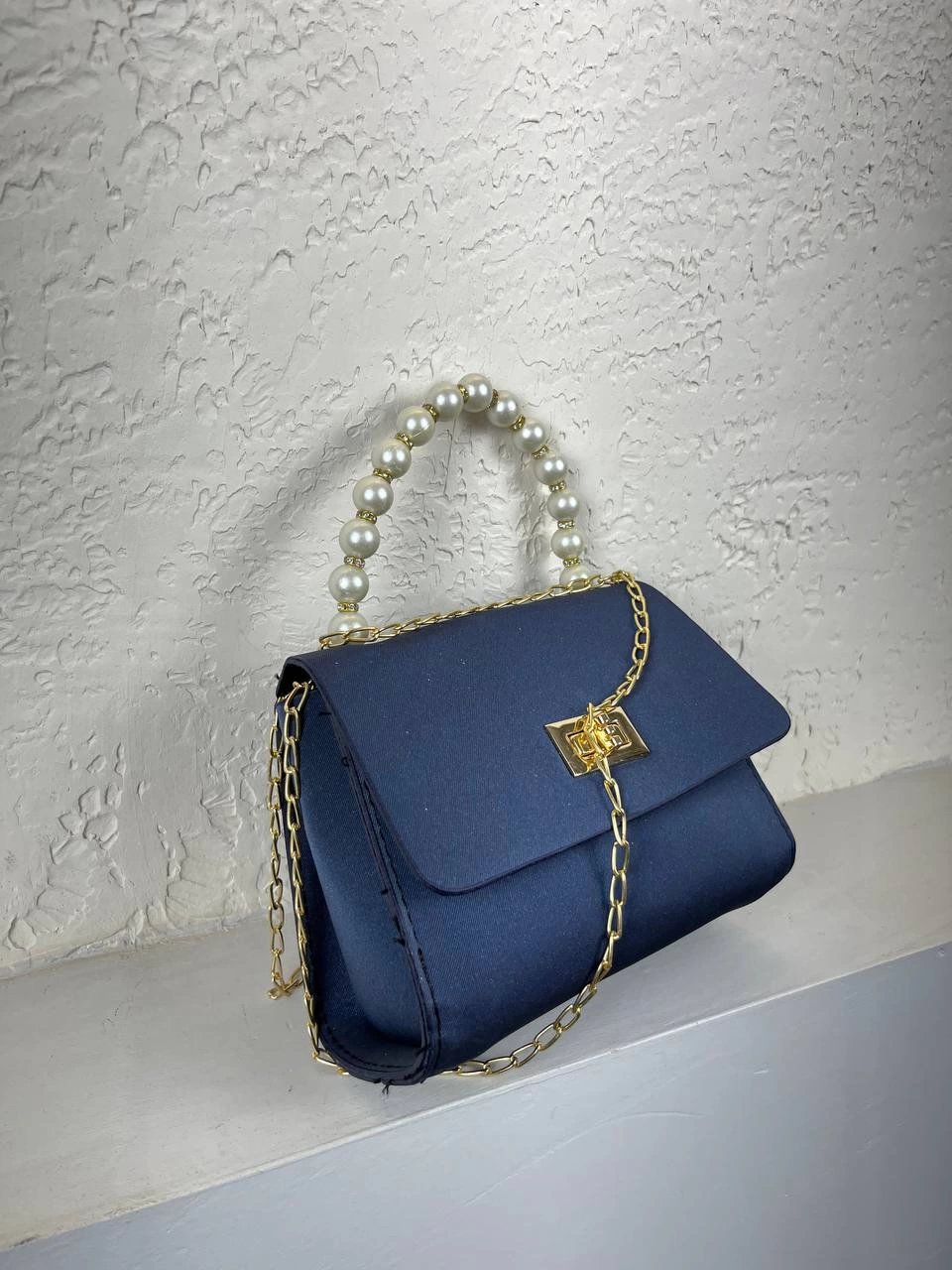 Lacivert İncili Zincirli Çanta CB7877