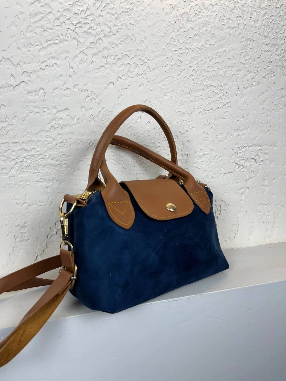 Lacivert Nubuk Deri Mini Çapraz Çanta CB1177