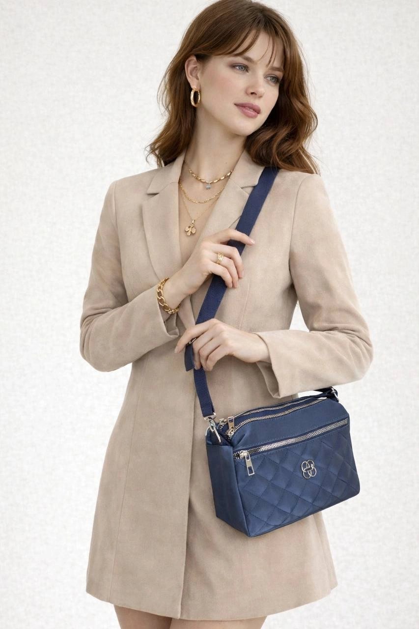 Lacivert Renk 3 Bölme Kapitone Çanta CB90113