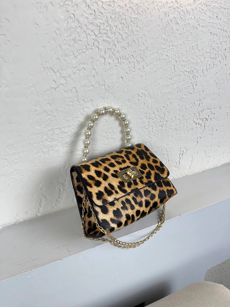 Leopar Renk İncili Zincirli Çanta CB4178