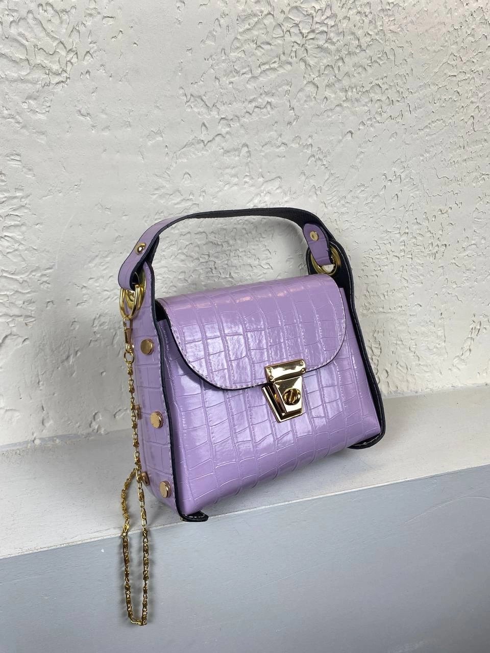 Mor Kalıp Deri Çapraz Çanta