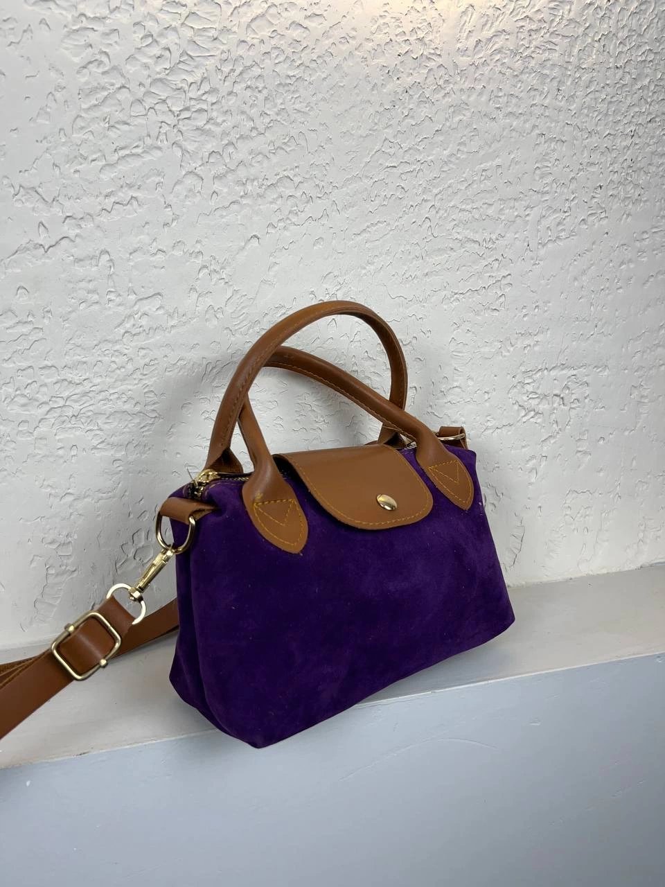 Mor Nubuk Deri Mini Çapraz Çanta CB1177