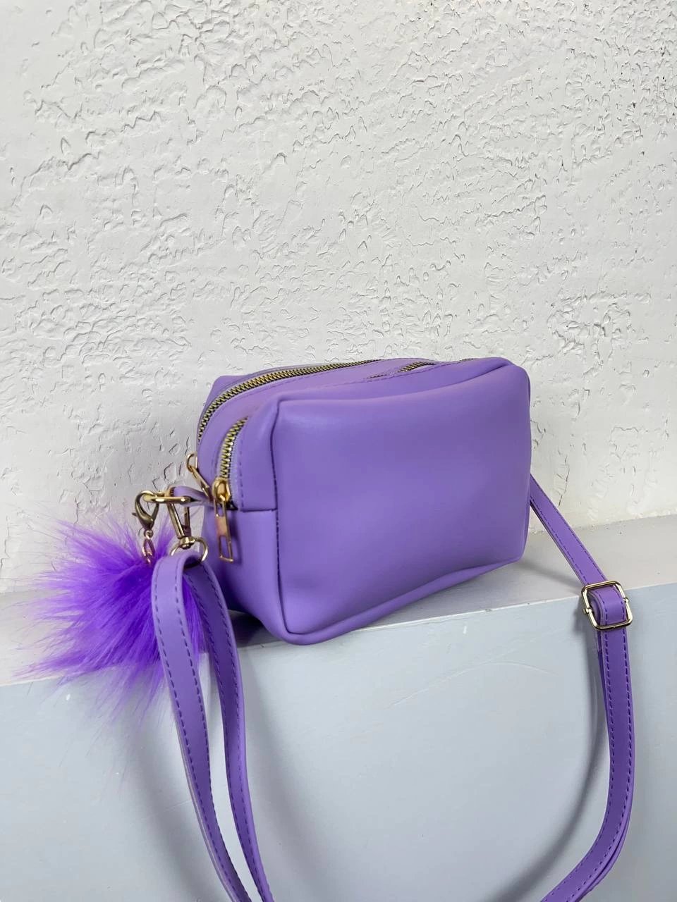 Mor Renk Ponponlu 2 Bölme Çanta CB6378