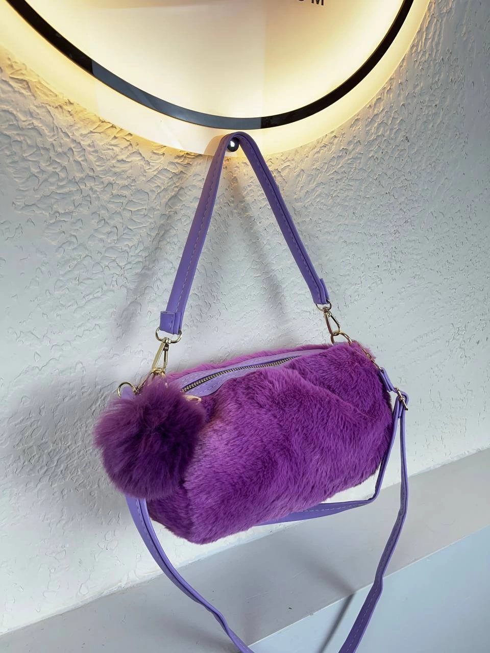 Mor Renk Ponponlu Peluş Çanta CB7400