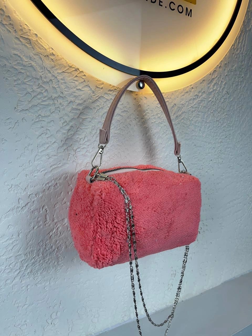 Pembe Peluş Silindir Çanta CB6309