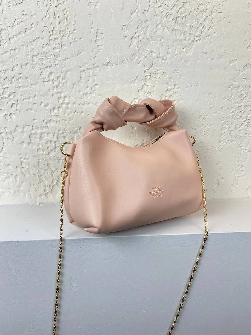 Pudra Renk Mini Boy Zincirli Çanta