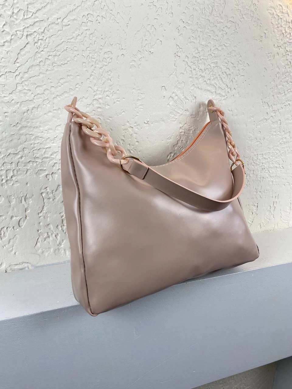 Pudra Renk Yumuşak Deri Kol Çanta
