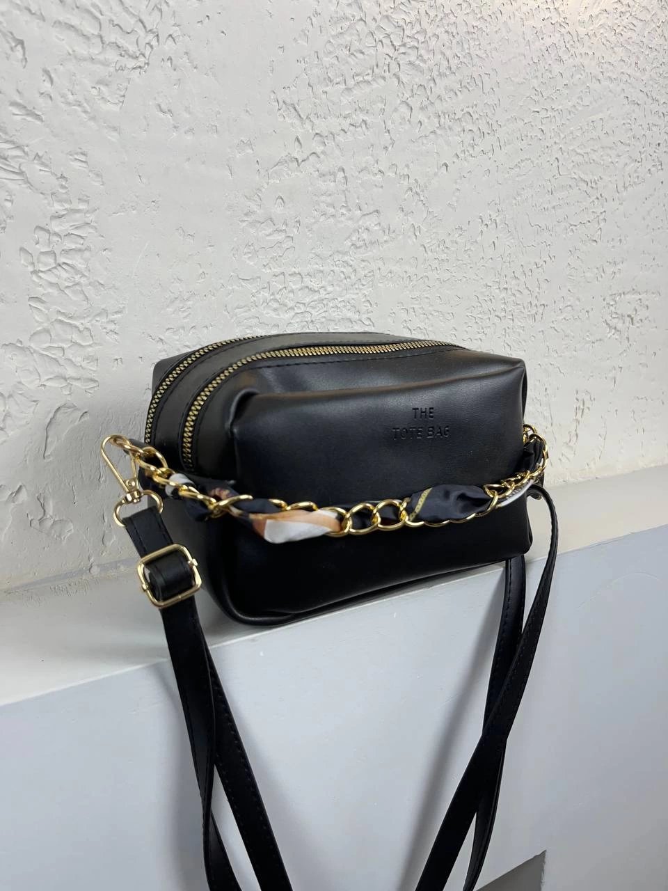 Siyah 2 Bölme Fularlı Çapraz Çanta CB6791