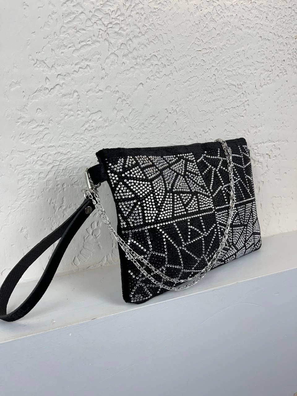 Siyah 4 Bölüm Taşlı Portföy Çanta CB2690