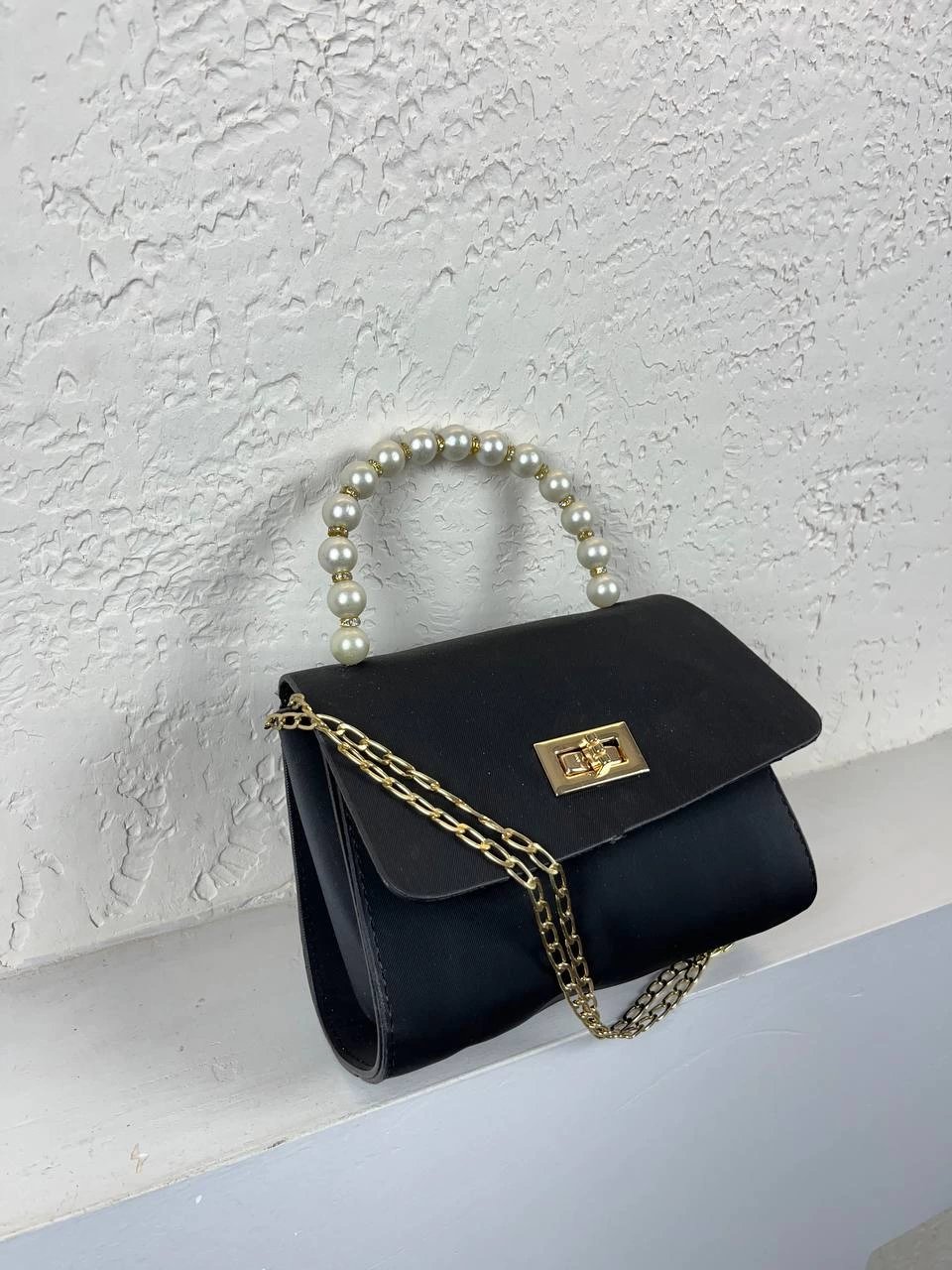 Siyah İncili Zincirli Çanta CB7877