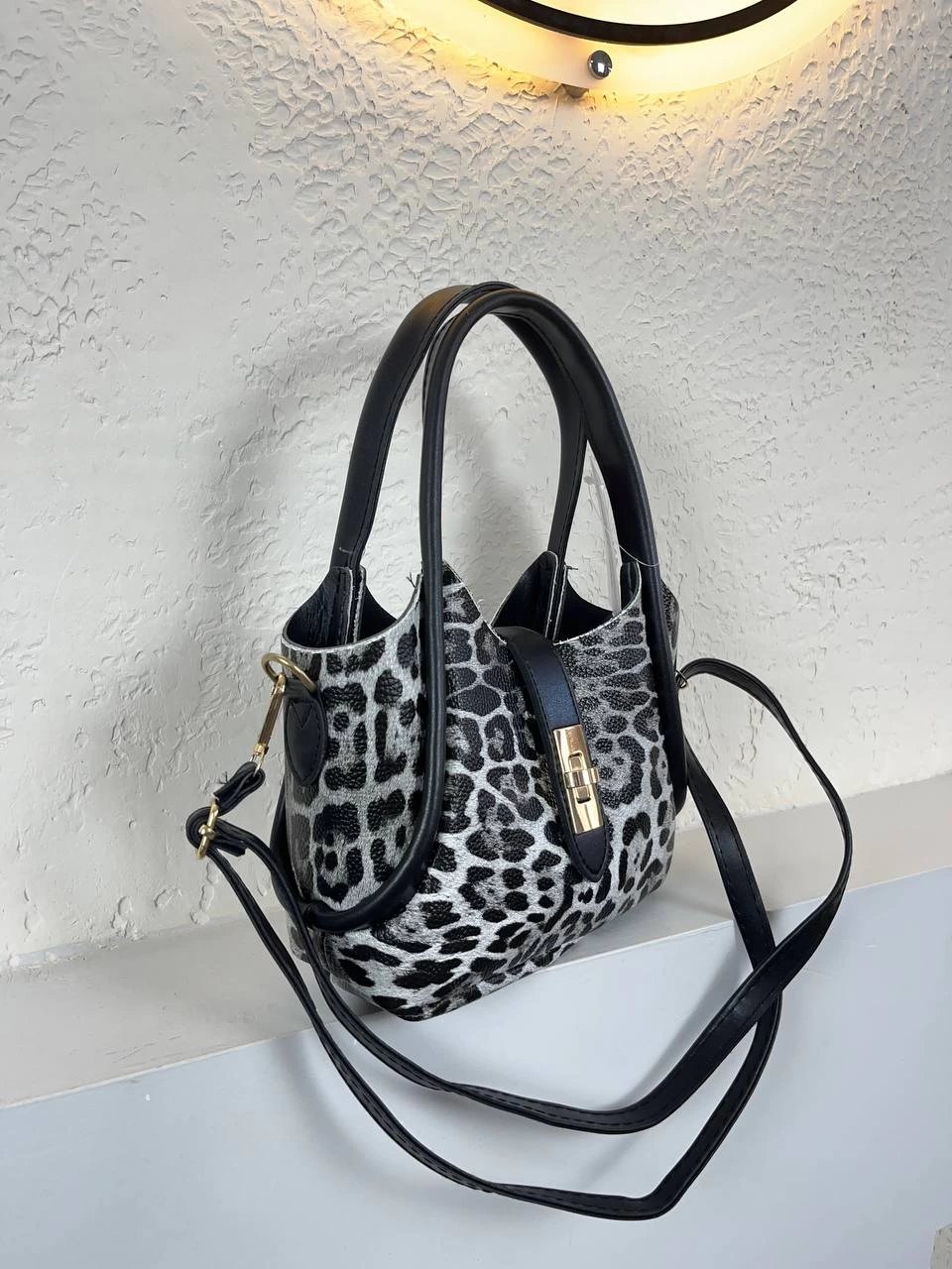 Siyah Leopar Yavrulu Deri Çanta CB3071