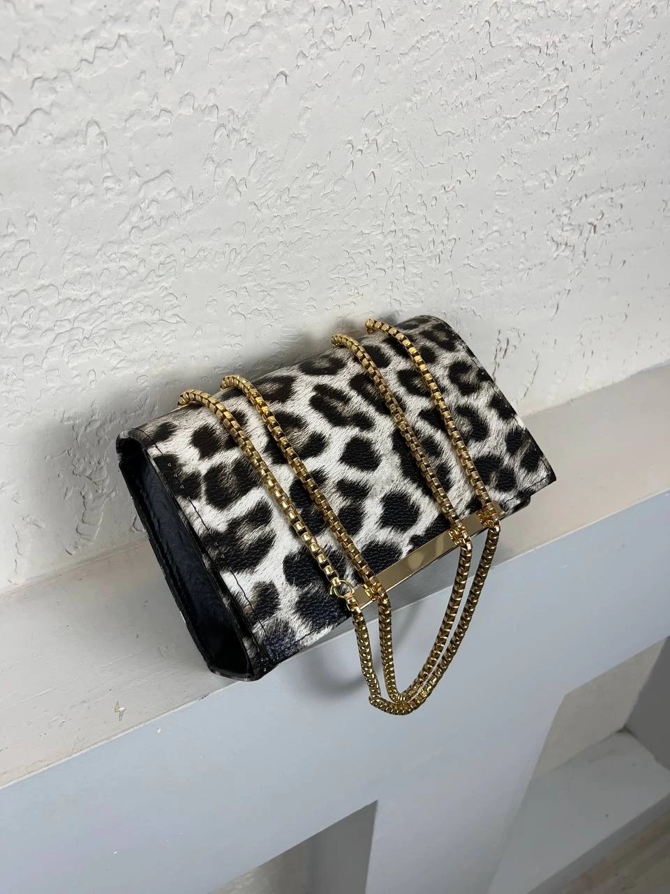 Siyah Leopar  Zincirli Çapraz Çanta CB9669